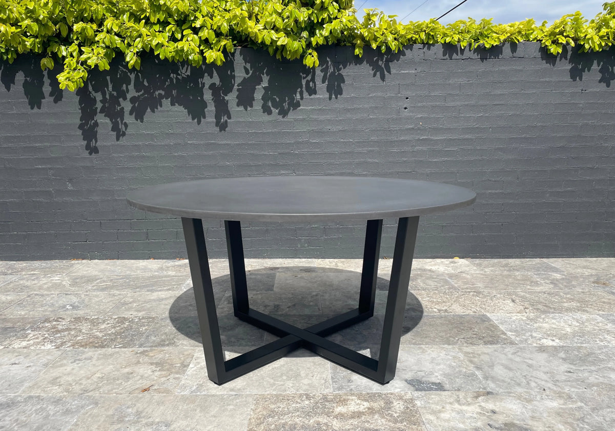 Indoor/Outdoor Round Concrete Dining Table - Black or White Kingston Base