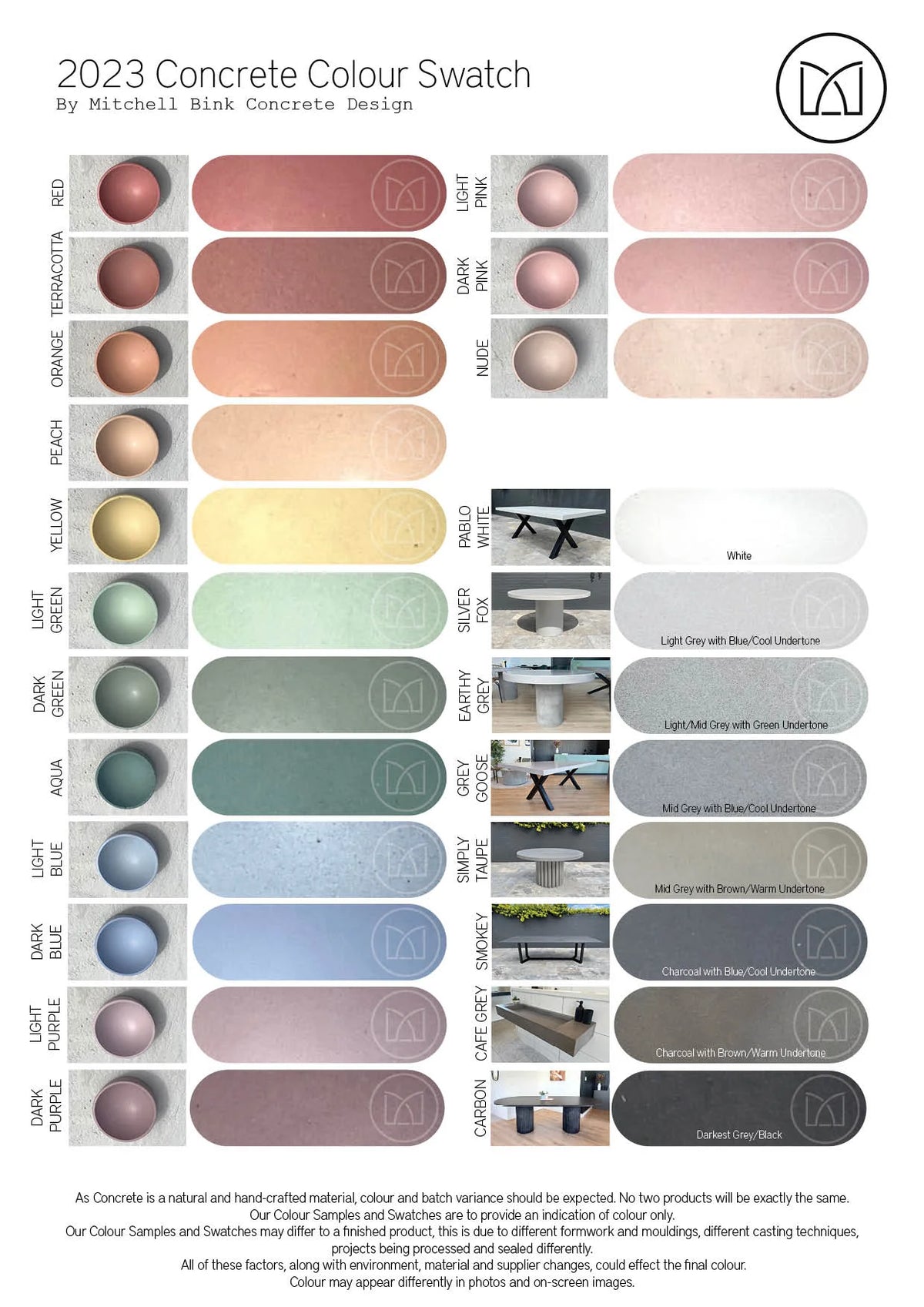 2023 Mitchell Bink Concrete Colour Range