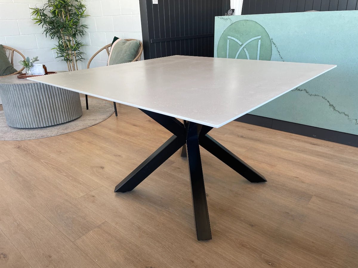 Indoor or Outdoor Square Concrete Dining Table - Black or White Spider Base - Mitchell Bink Concrete Design