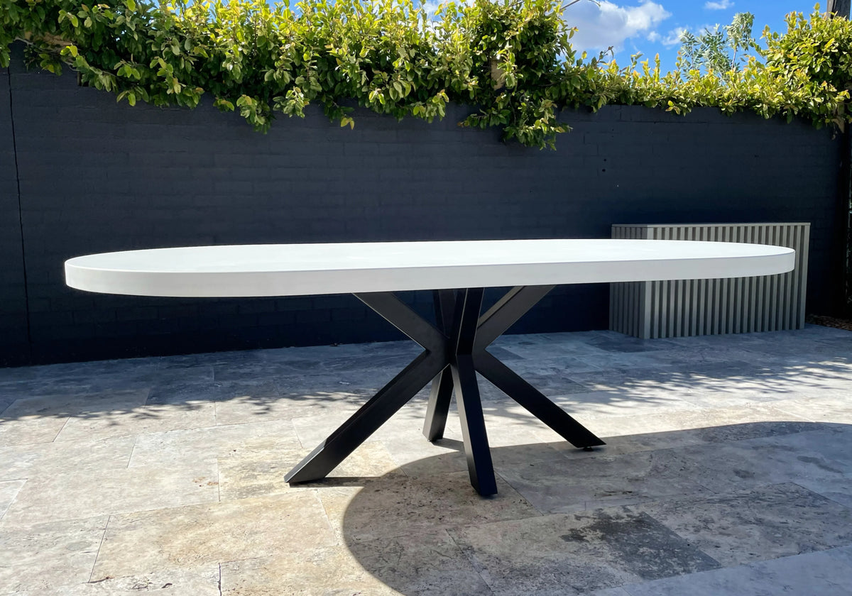 Indoor/Outdoor Oval Concrete Dining Table - Black or White Duke Base