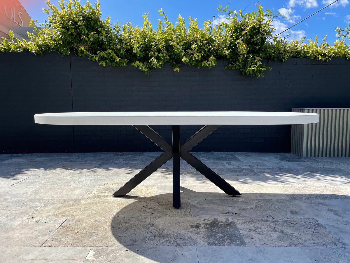 Indoor/Outdoor Oval Concrete Dining Table - Black or White Duke Base