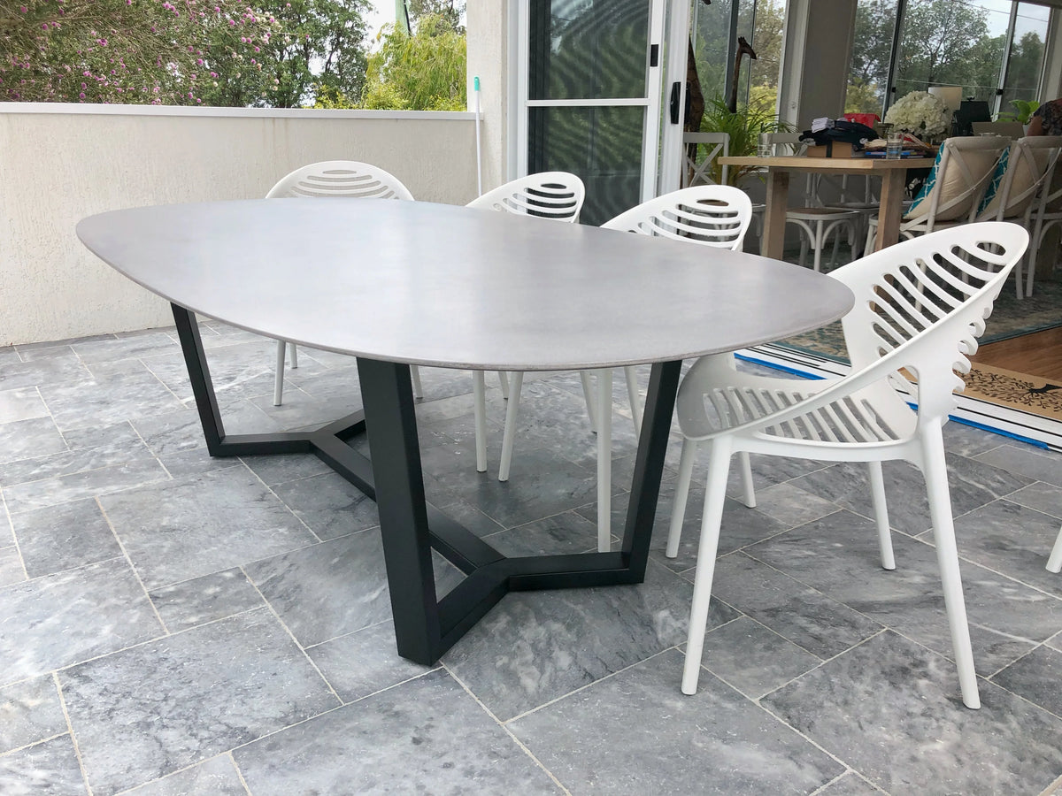 Indoor or Outdoor Oval Concrete Dining Table - Black or White Baltic Base - Mitchell Bink Concrete Design