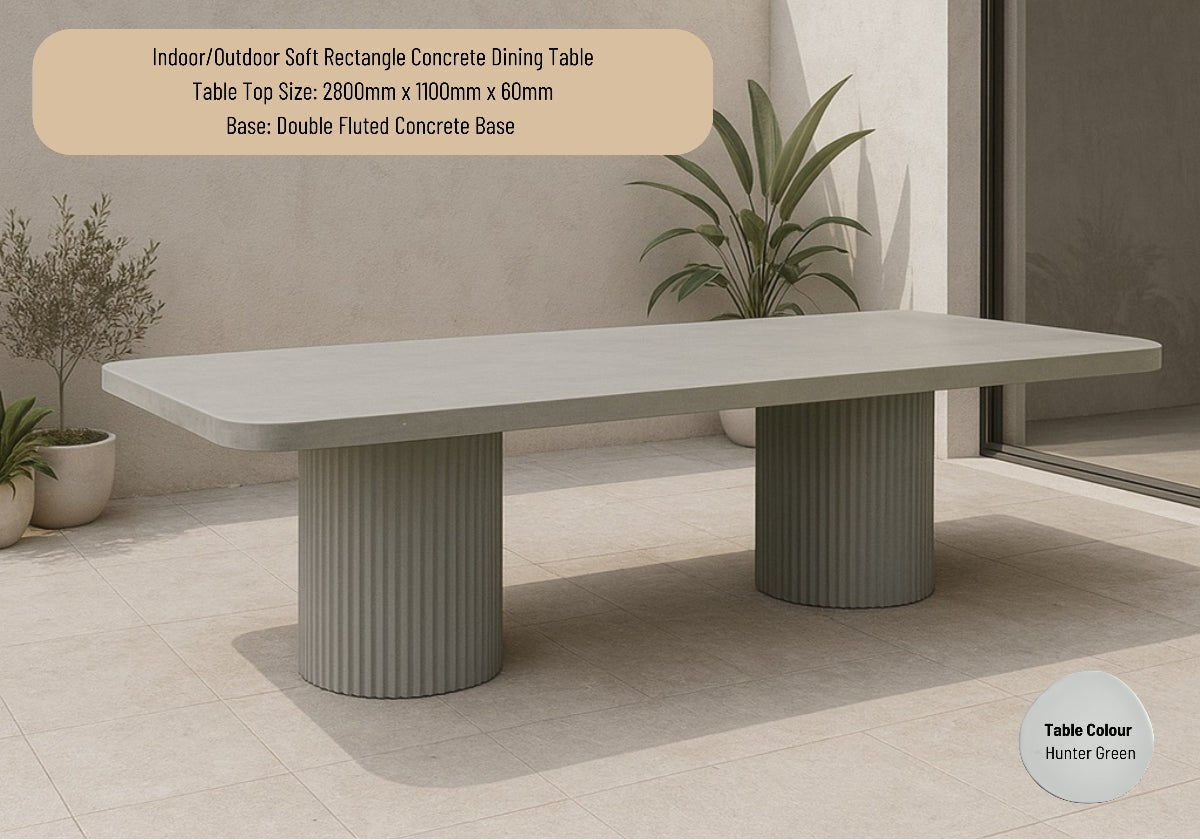 Fluted Rectangular Tables Indoor or Outdoor Soft Rectangle Concrete Dining Table - Fluted Double