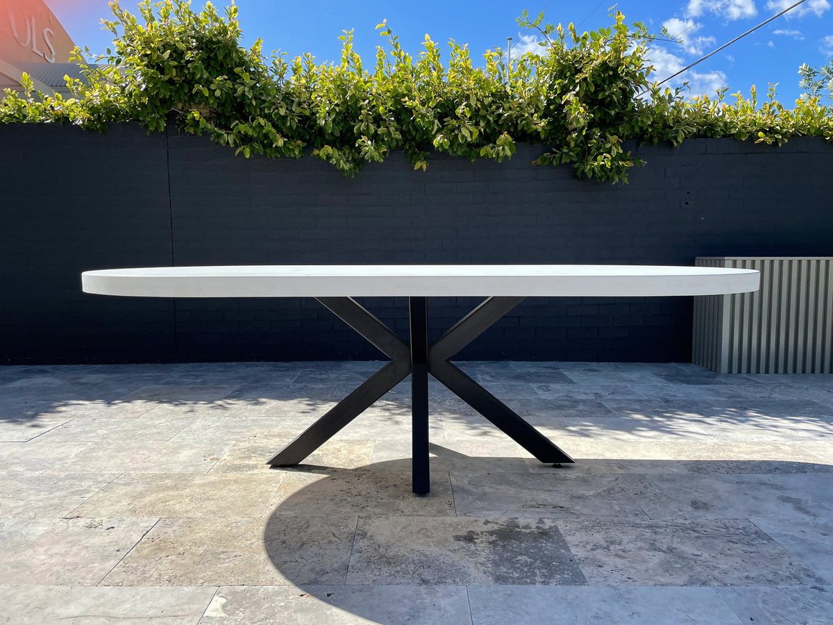 Indoor or Outdoor Oval Concrete Dining Table - Black or White Duke Base - Mitchell Bink Concrete Design