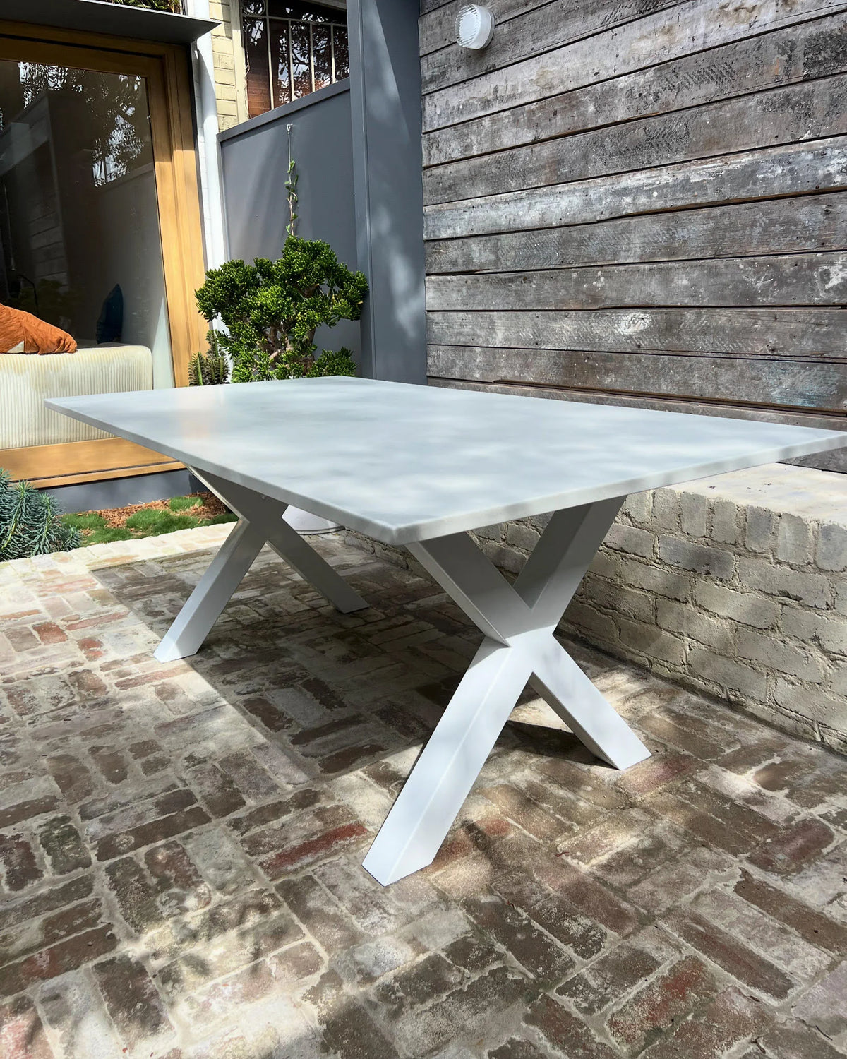 Indoor/Outdoor Concrete Dining Table - Black or White X Shape (Thick)